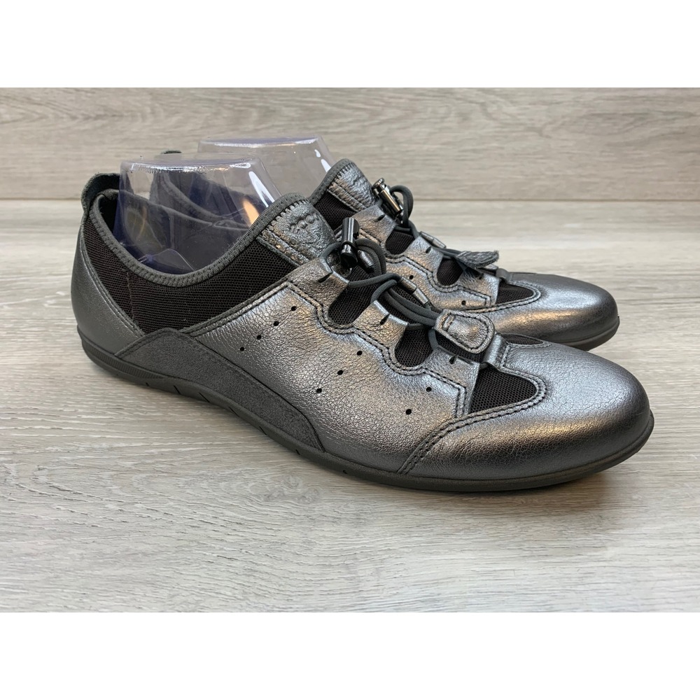 ECCO Biom Lite‎ Women's Sneakers Metallic Silver Pewter Leather 12 Walking Shoes